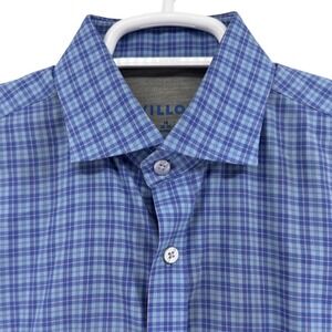 Twillory Mens Performance Fabric Dress Shirt Blue Plaid Tailored Fit 16 32-33